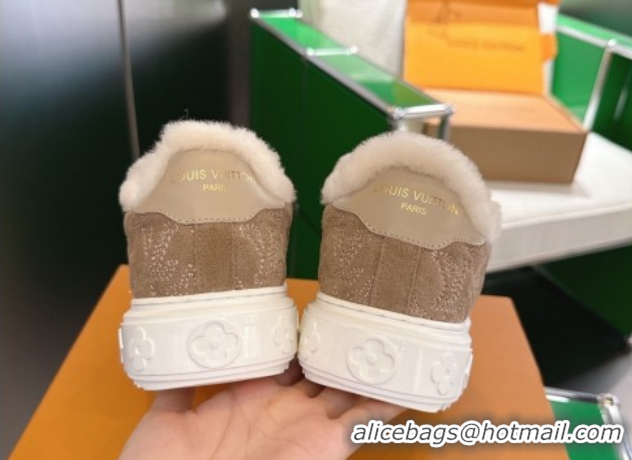 Big Discount Louis Vuitton Time Out Sneakers in Monogram Embroidered Suede Light Brown 1AIDIC 1219095