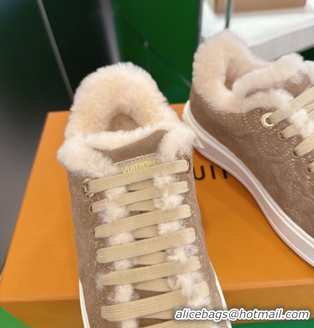 Big Discount Louis Vuitton Time Out Sneakers in Monogram Embroidered Suede Light Brown 1AIDIC 1219095