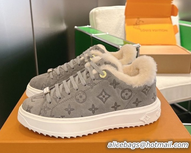 Sophisticated Louis Vuitton Time Out Sneakers in Monogram Suede Grey 1AIDIC 1219096