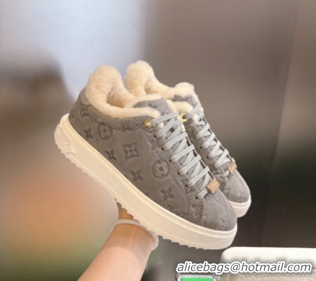Sophisticated Louis Vuitton Time Out Sneakers in Monogram Suede Grey 1AIDIC 1219096
