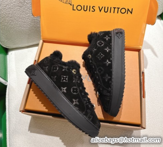 Best Price Louis Vuitton Time Out Sneakers in Monogram Embossed Suede Black 1AIDIC 1219097
