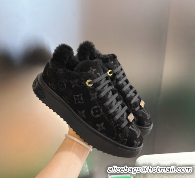 Best Price Louis Vuitton Time Out Sneakers in Monogram Embossed Suede Black 1AIDIC 1219097