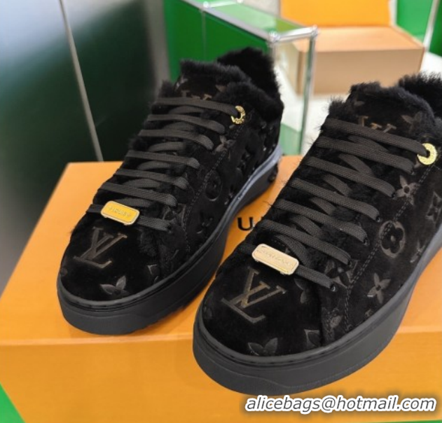 Best Price Louis Vuitton Time Out Sneakers in Monogram Embossed Suede Black 1AIDIC 1219097