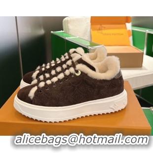 Purchase Louis Vuitton Time Out Sneakers in Monogram Embroidered Suede Chocolate Brown 2025 1AIDIC 1219098