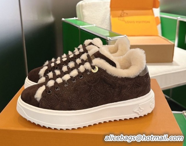 Purchase Louis Vuitton Time Out Sneakers in Monogram Embroidered Suede Chocolate Brown 2025 1AIDIC 1219098
