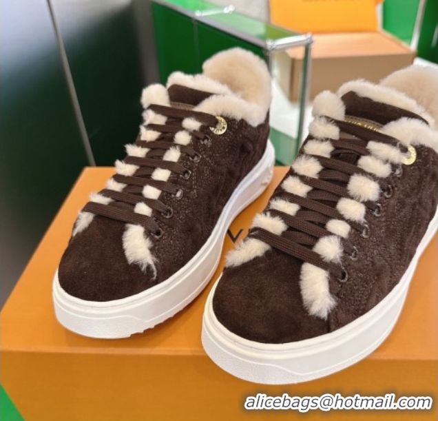 Purchase Louis Vuitton Time Out Sneakers in Monogram Embroidered Suede Chocolate Brown 2025 1AIDIC 1219098