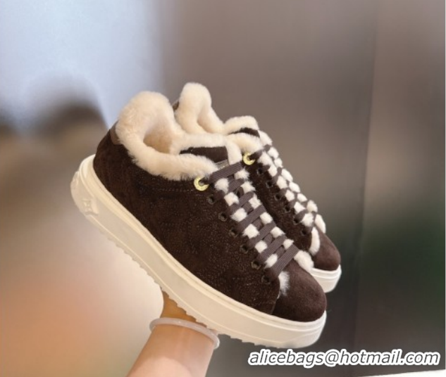 Purchase Louis Vuitton Time Out Sneakers in Monogram Embroidered Suede Chocolate Brown 2025 1AIDIC 1219098