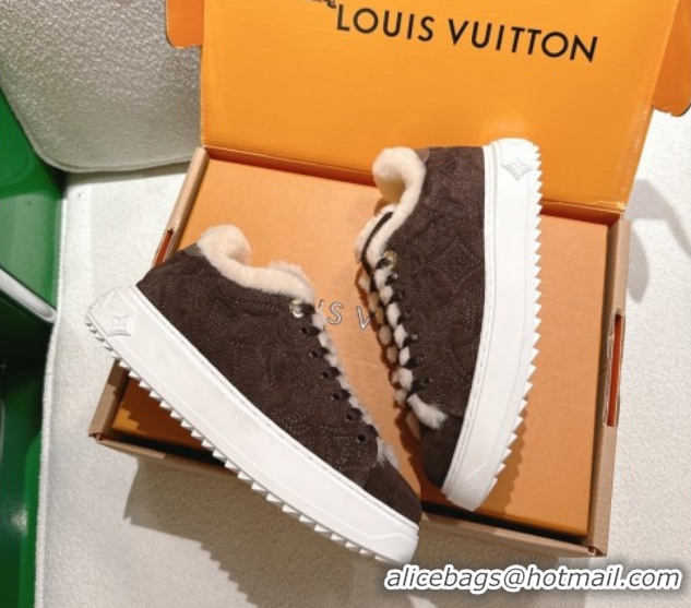 Purchase Louis Vuitton Time Out Sneakers in Monogram Embroidered Suede Chocolate Brown 2025 1AIDIC 1219098