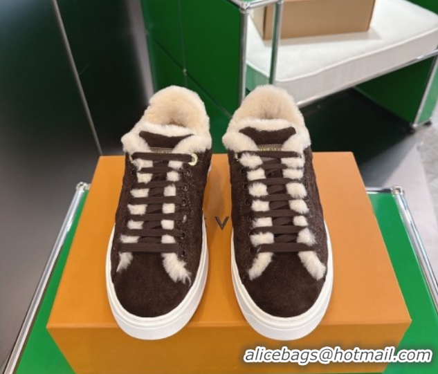 Purchase Louis Vuitton Time Out Sneakers in Monogram Embroidered Suede Chocolate Brown 2025 1AIDIC 1219098