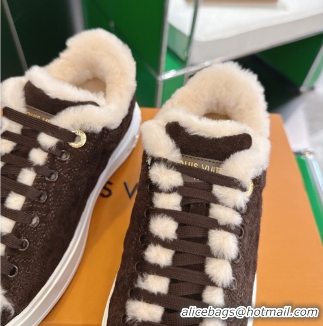 Purchase Louis Vuitton Time Out Sneakers in Monogram Embroidered Suede Chocolate Brown 2025 1AIDIC 1219098