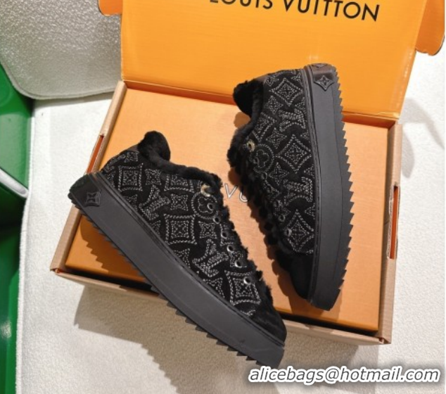 Low Cost Louis Vuitton Time Out Sneakers in Monogram Embroidered Suede Black 1AIDIC 1219099