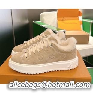 Good Quality Louis Vuitton Time Out Sneakers in Monogram Embroidered Suede Beige 1AIDIC 1219100