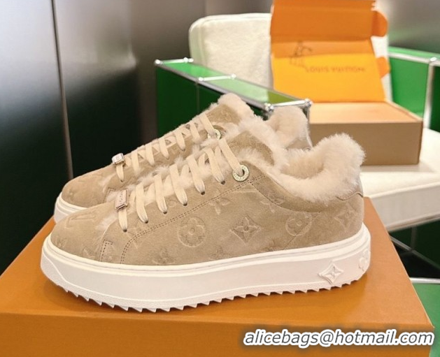 Good Quality Louis Vuitton Time Out Sneakers in Monogram Embroidered Suede Beige 1AIDIC 1219100