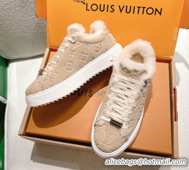 Good Quality Louis Vuitton Time Out Sneakers in Monogram Embroidered Suede Beige 1AIDIC 1219100