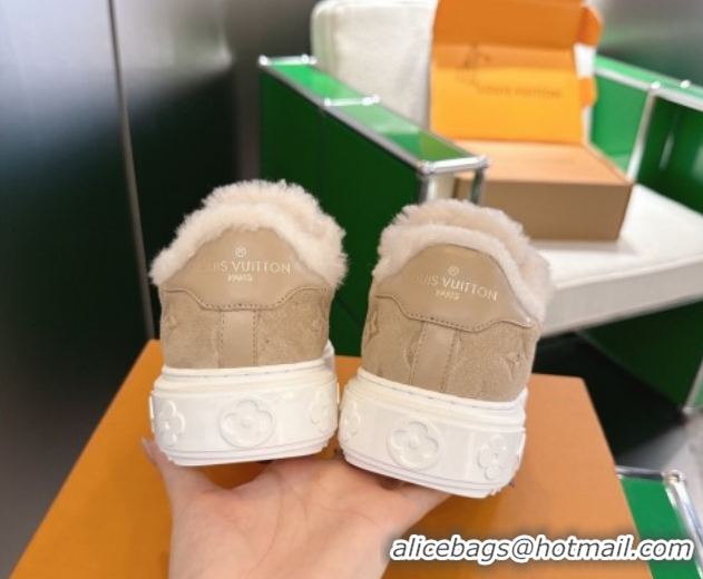 Good Quality Louis Vuitton Time Out Sneakers in Monogram Embroidered Suede Beige 1AIDIC 1219100