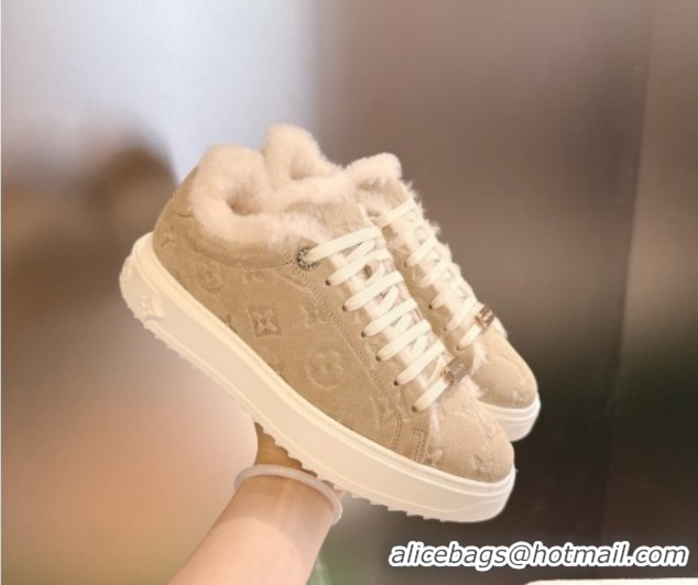 Good Quality Louis Vuitton Time Out Sneakers in Monogram Embroidered Suede Beige 1AIDIC 1219100