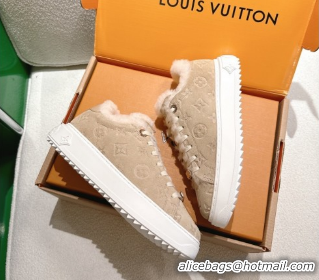 Good Quality Louis Vuitton Time Out Sneakers in Monogram Embroidered Suede Beige 1AIDIC 1219100