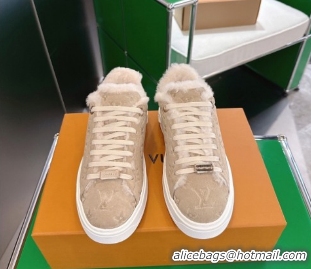 Good Quality Louis Vuitton Time Out Sneakers in Monogram Embroidered Suede Beige 1AIDIC 1219100