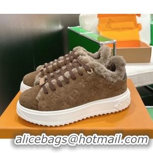 Stylish Louis Vuitton Time Out Sneakers in Monogram Embroidered Suede Dark Brown 1AIDIC 1219101