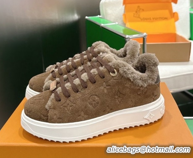 Stylish Louis Vuitton Time Out Sneakers in Monogram Embroidered Suede Dark Brown 1AIDIC 1219101