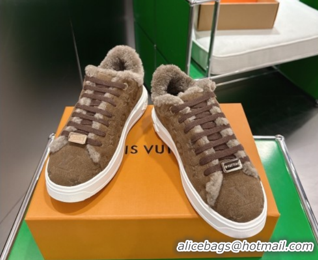 Stylish Louis Vuitton Time Out Sneakers in Monogram Embroidered Suede Dark Brown 1AIDIC 1219101