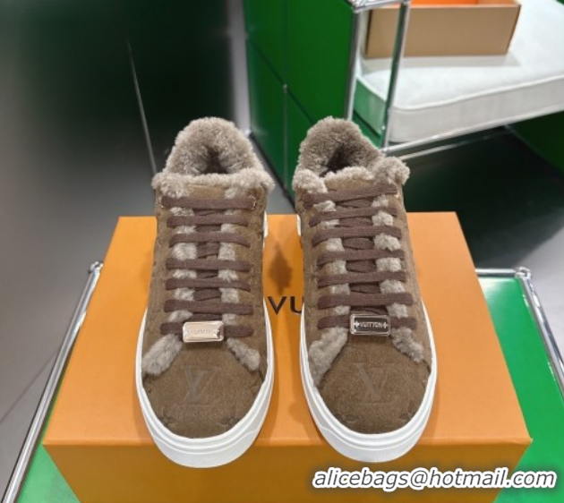 Stylish Louis Vuitton Time Out Sneakers in Monogram Embroidered Suede Dark Brown 1AIDIC 1219101