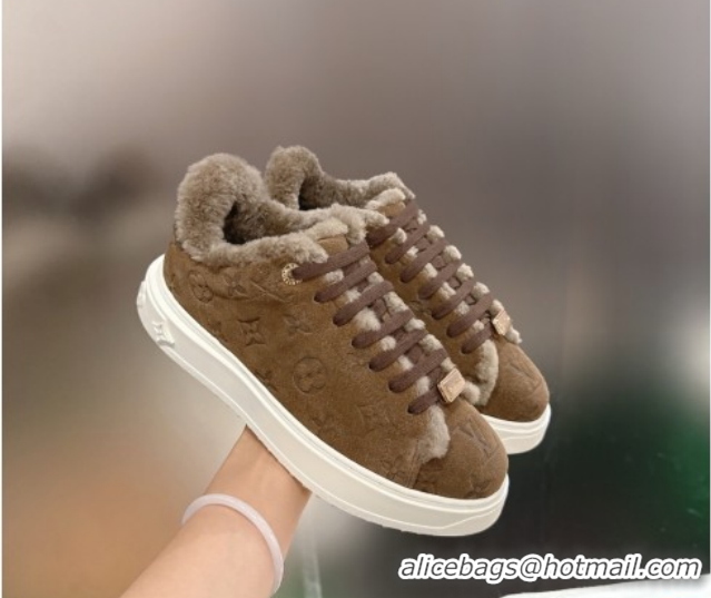 Stylish Louis Vuitton Time Out Sneakers in Monogram Embroidered Suede Dark Brown 1AIDIC 1219101