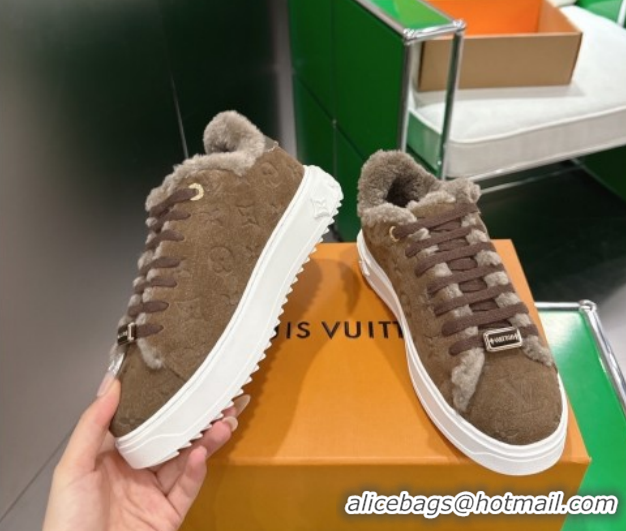 Stylish Louis Vuitton Time Out Sneakers in Monogram Embroidered Suede Dark Brown 1AIDIC 1219101