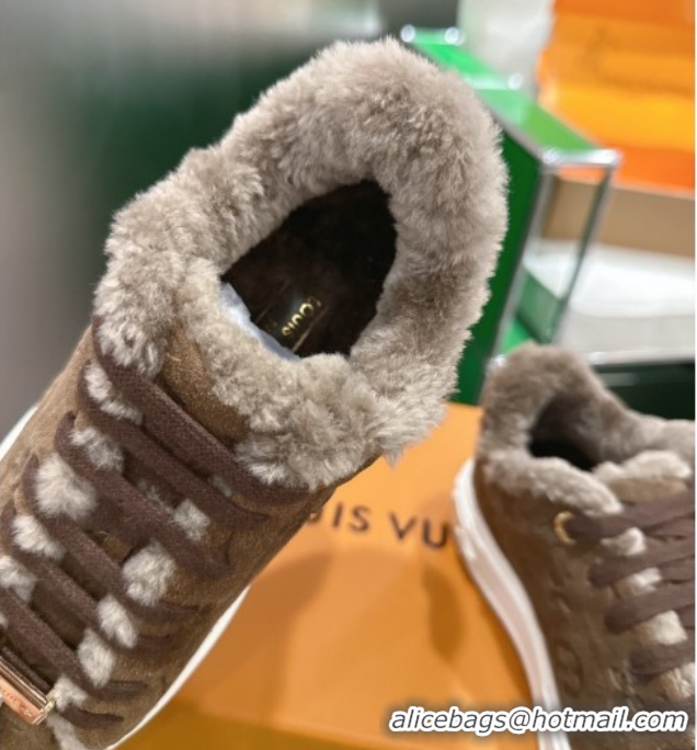 Stylish Louis Vuitton Time Out Sneakers in Monogram Embroidered Suede Dark Brown 1AIDIC 1219101