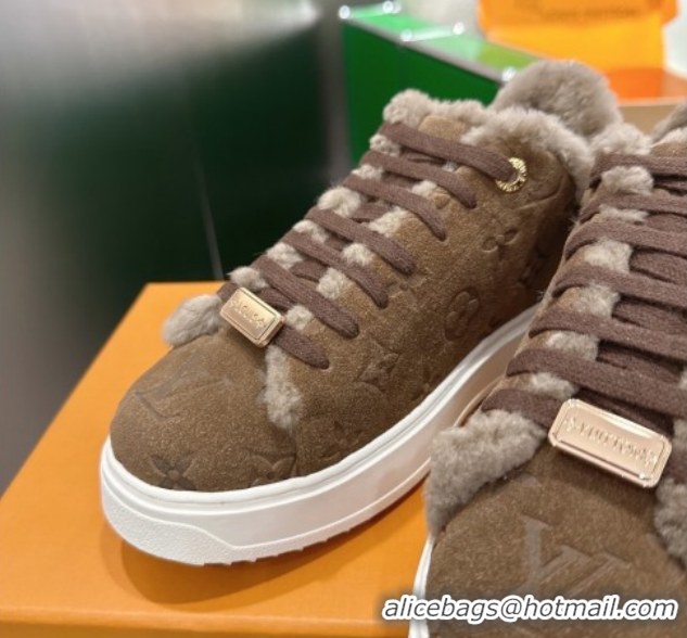 Stylish Louis Vuitton Time Out Sneakers in Monogram Embroidered Suede Dark Brown 1AIDIC 1219101