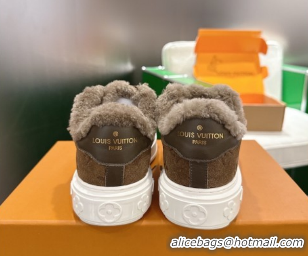 Stylish Louis Vuitton Time Out Sneakers in Monogram Embroidered Suede Dark Brown 1AIDIC 1219101