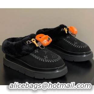 Top Grade Louis Vuitton Cortina Closed Mules 5cm in Suede and Wool Black 20251AITIN 1219105