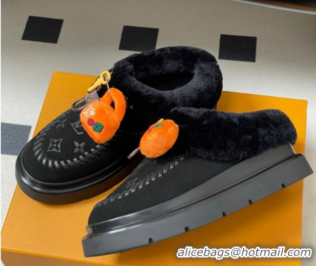 Top Grade Louis Vuitton Cortina Closed Mules 5cm in Suede and Wool Black 20251AITIN 1219105