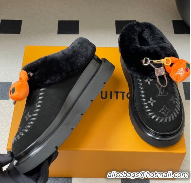 Top Grade Louis Vuitton Cortina Closed Mules 5cm in Suede and Wool Black 20251AITIN 1219105