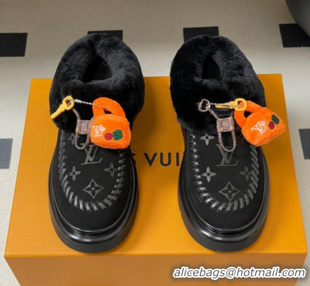 Top Grade Louis Vuitton Cortina Closed Mules 5cm in Suede and Wool Black 20251AITIN 1219105
