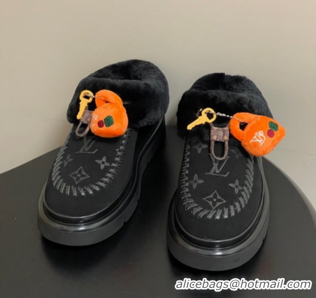 Top Grade Louis Vuitton Cortina Closed Mules 5cm in Suede and Wool Black 20251AITIN 1219105