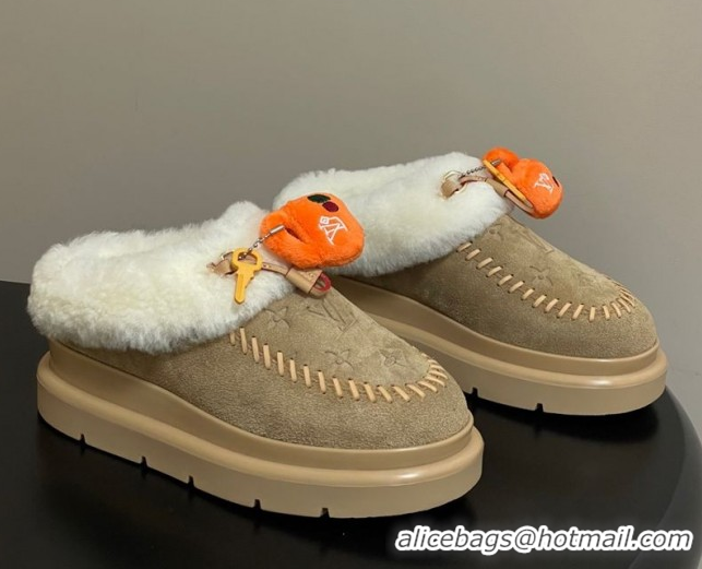 Popular Style Louis Vuitton Cortina Closed Mules 5cm in Suede and Wool Beige 1AITIN 1219106