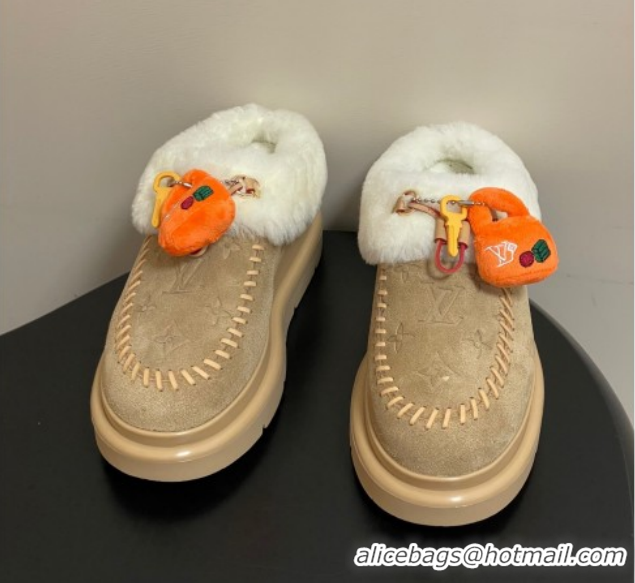 Popular Style Louis Vuitton Cortina Closed Mules 5cm in Suede and Wool Beige 1AITIN 1219106