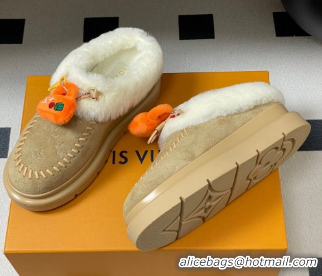 Popular Style Louis Vuitton Cortina Closed Mules 5cm in Suede and Wool Beige 1AITIN 1219106