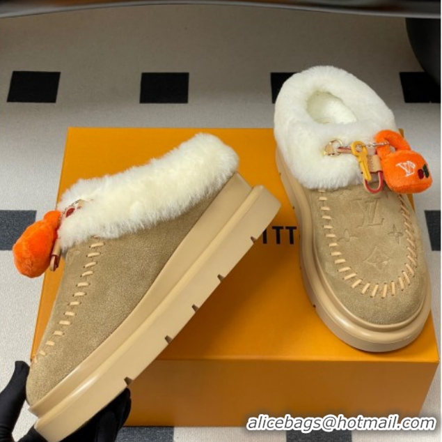 Popular Style Louis Vuitton Cortina Closed Mules 5cm in Suede and Wool Beige 1AITIN 1219106