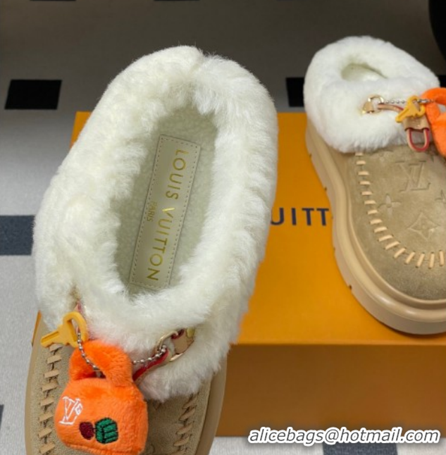 Popular Style Louis Vuitton Cortina Closed Mules 5cm in Suede and Wool Beige 1AITIN 1219106