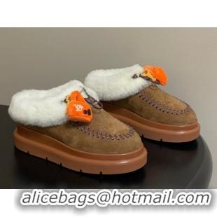 Sophisticated Louis Vuitton Cortina Closed Mules in Suede and Wool Brown 1AITIN 1219107