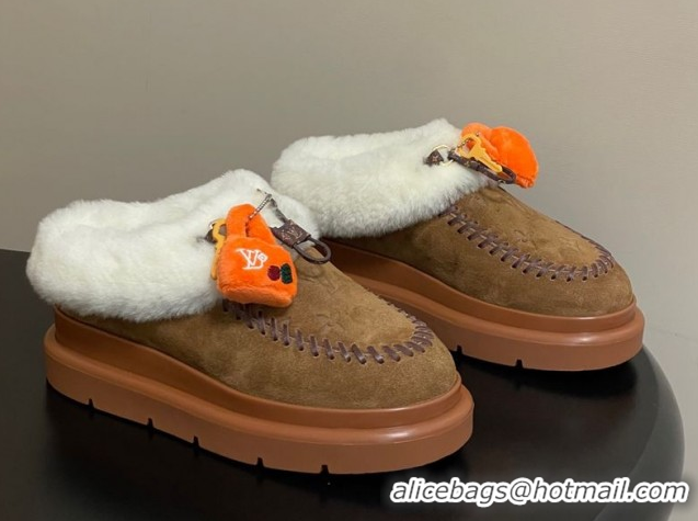 Sophisticated Louis Vuitton Cortina Closed Mules in Suede and Wool Brown 1AITIN 1219107