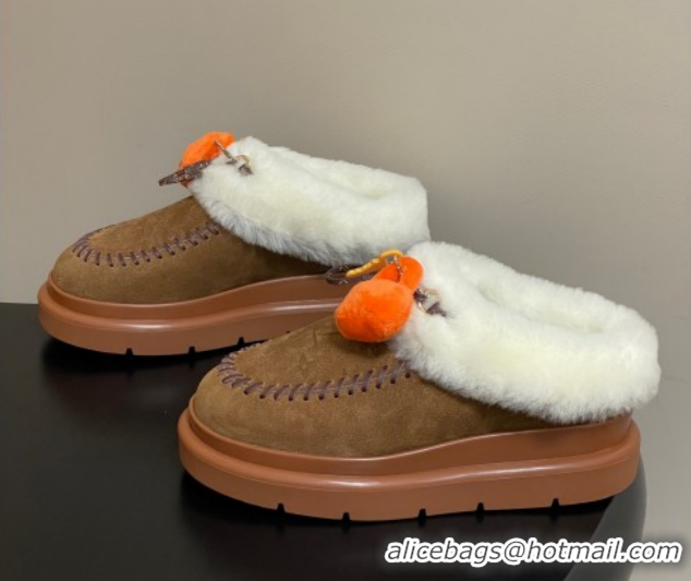 Sophisticated Louis Vuitton Cortina Closed Mules in Suede and Wool Brown 1AITIN 1219107