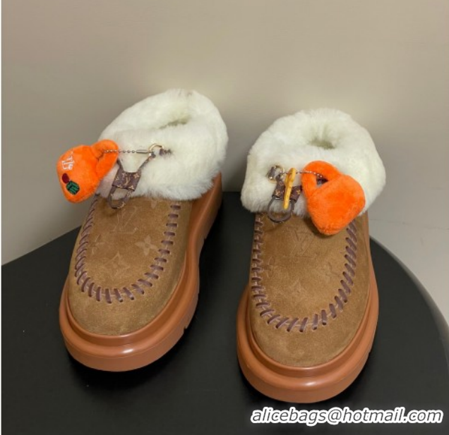 Sophisticated Louis Vuitton Cortina Closed Mules in Suede and Wool Brown 1AITIN 1219107