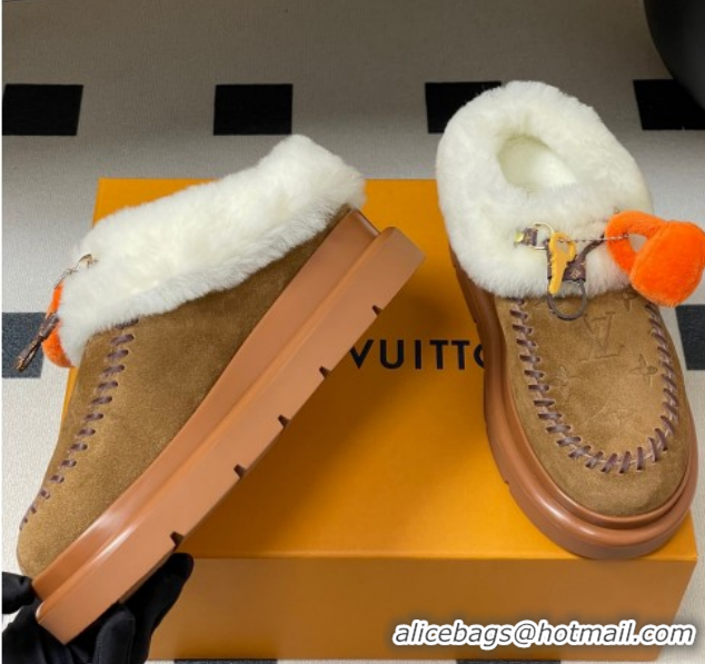 Sophisticated Louis Vuitton Cortina Closed Mules in Suede and Wool Brown 1AITIN 1219107