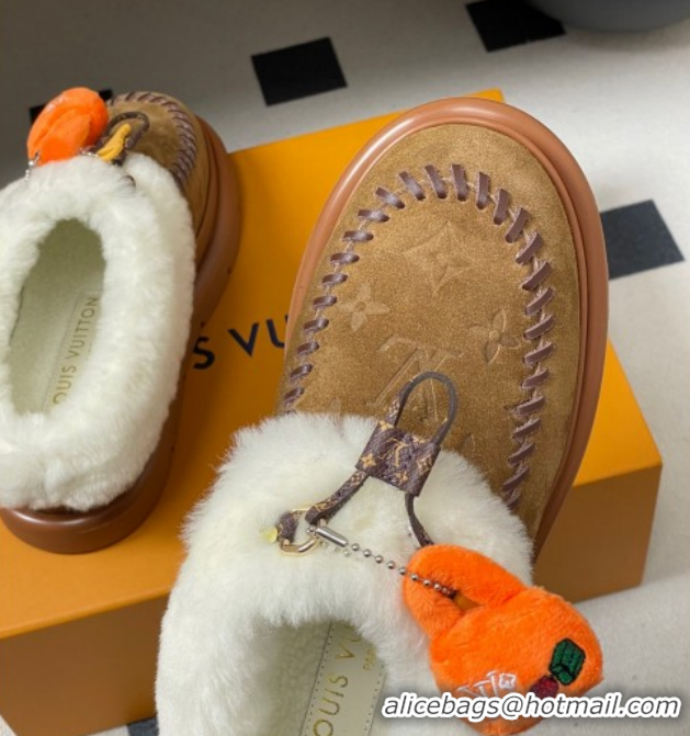 Sophisticated Louis Vuitton Cortina Closed Mules in Suede and Wool Brown 1AITIN 1219107