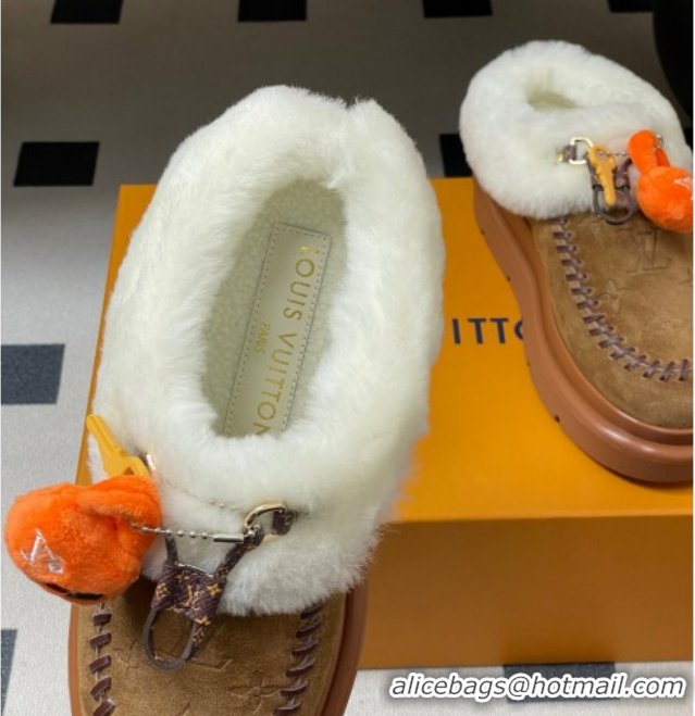 Sophisticated Louis Vuitton Cortina Closed Mules in Suede and Wool Brown 1AITIN 1219107