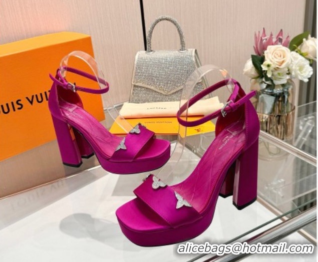 Charming Louis Vuitton Swing Platform Sandals 11cm in Satin Fuchsia Pink 1AIUXG 1219108