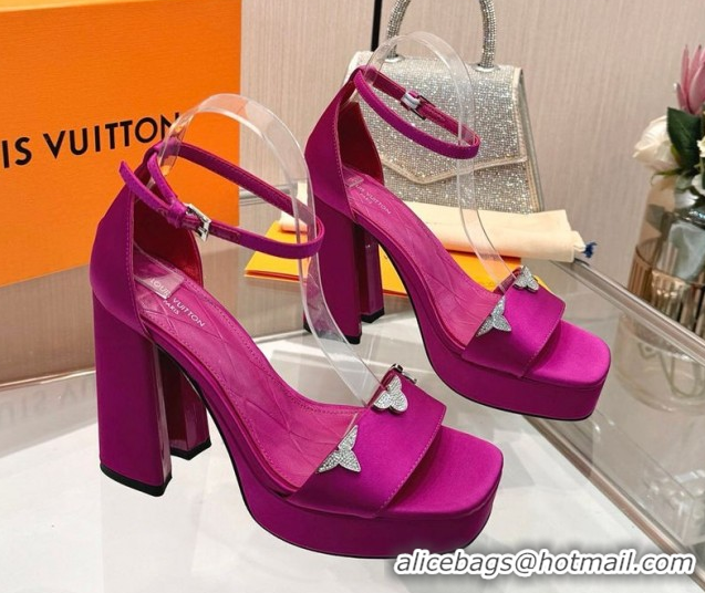 Charming Louis Vuitton Swing Platform Sandals 11cm in Satin Fuchsia Pink 1AIUXG 1219108